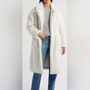 Notch Collar Faux Shearling Long Coat